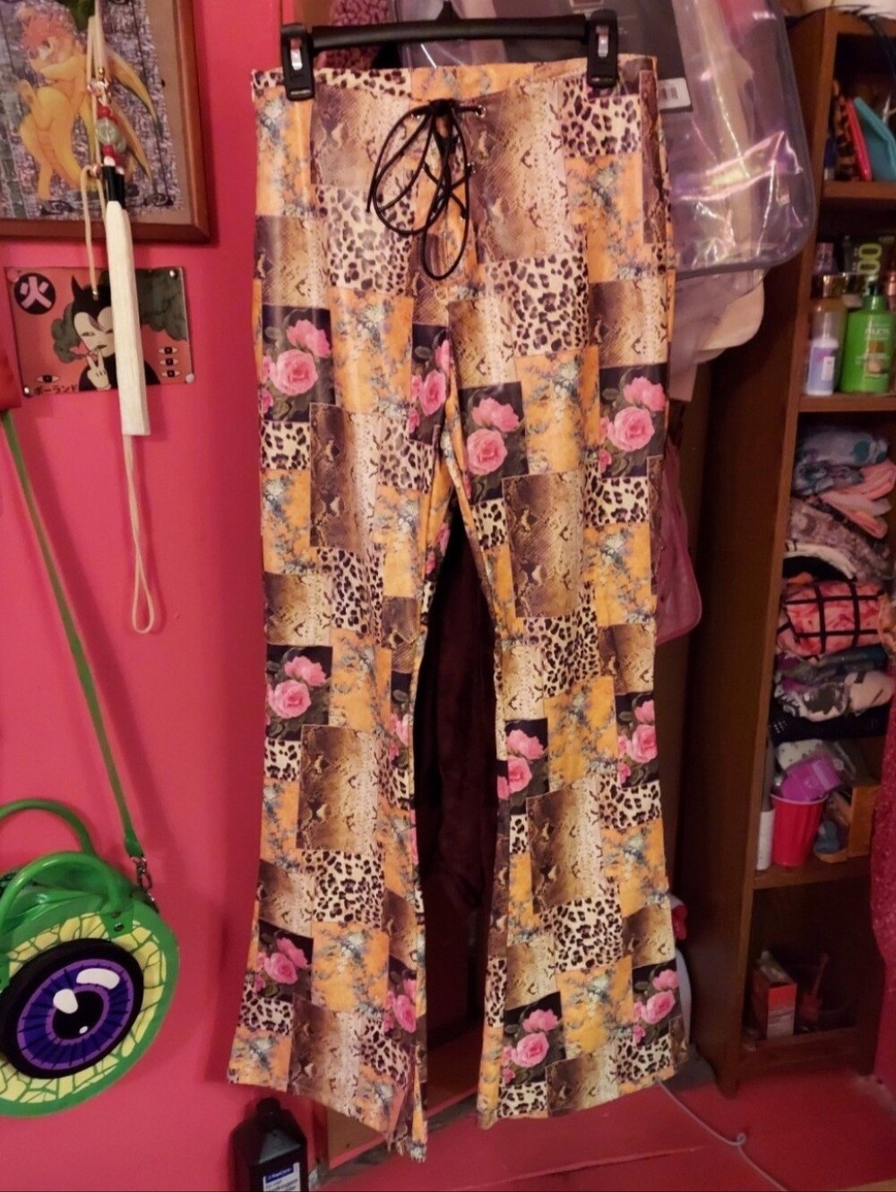 Animal + floral print corset front patchwork bellbottoms